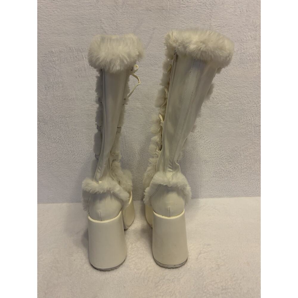 Demonia White Knee High Camel 311 Vegan Leather Faux Fur Boots Women’s Size 10 - Picture 3 of 15